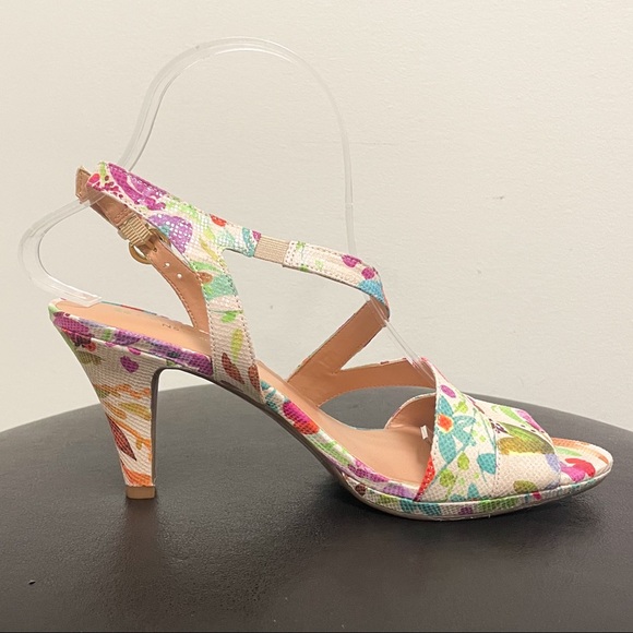 Naturalizer Impulse Floral Open Toe 3.25 Inch Heels Cream Red Pink 8N 8 Narrow - Picture 6 of 13